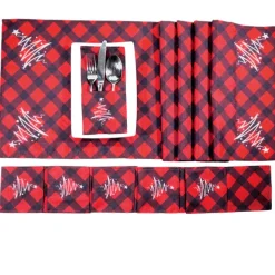 Festliche Bestecktaschen 6 Stück & Tischläufer Tannenbaum – Tischdeko Weihnachten & Winter