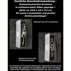 Festliche Geschenkverpackung 22,9x4,6x2,4cm für Lesezeichen + Schlüsselanhänger Silber Glänzend Schmuckschachtel Armband