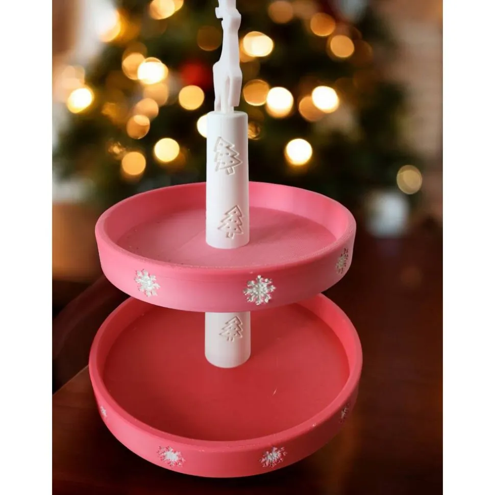 Festliche 2-stufige Etagère – Weihnachts-Dessertständer | 3D-Druck ABS, Zerlegbar