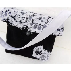 festliche Tasche , Samttasche schwarz weiß  , Spitzentasche , Unikat