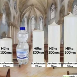 Feuer des Glaubens – christliche Osterkerze mit Kreuz & goldgelbem Sonnenring, handverzierte Echtwachskunst