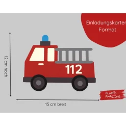 Feuerwehr Einladungskarten Bastelset Kindergeburtstag | Feuerwehr Karte | Feuerwehr im Einsatz | Feuerwehr Geburtstag