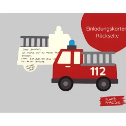 Feuerwehr Einladungskarten Bastelset Kindergeburtstag | Feuerwehr Karte | Feuerwehr im Einsatz | Feuerwehr Geburtstag