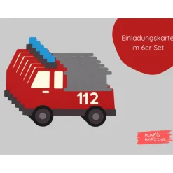 Feuerwehr Einladungskarten Bastelset Kindergeburtstag | Feuerwehr Karte | Feuerwehr im Einsatz | Feuerwehr Geburtstag