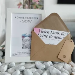 Führerschein Zuschuss | Geldgeschenk | Personalisiertes Virtuelles Sparbuch | QrCode Bild | Auto Blau