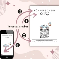 Führerschein Zuschuss | Geldgeschenk | Personalisiertes Virtuelles Sparbuch | QrCode Bild | Auto Blau