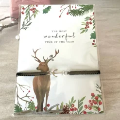 Filigran geknüpftes Armband in Schwarz mit Anker-Element in Silber und Grußkarte Weihnachten