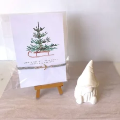 Filigran geknüpftes Armband in Grau mit Anker-Element in Silber, Glasschliffperlen in Rose, Weihnachtskarte