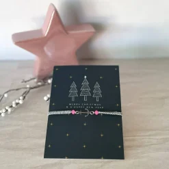 Filigran geknüpftes Armband in Grau mit Anker-Element in Silber, Glasschliffperlen in Rosa, Weihnachtskarte