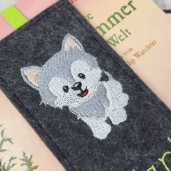 Filz Lesezeichen Wolf/Husky, Einschulungsgeschenk