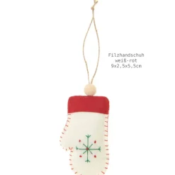 Filzanhänger Handschuh Weiß-Rot - Winterlicher Dekoanhänger für Geschenke und Weihnachtsbaum