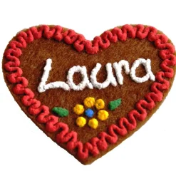 Filzherz 6er SET Oktoberfest Dirndl Accessoires mit Namen - Anstecker Namensschild Herz personalisiert Button Brosche