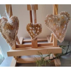 Filzherzen-Weihnachtsdeko-3 -Set, hellbraun/weiß