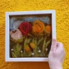 Filzkunst, Filzblumen, Osterbild, gefilzt im 3-D- Bilderrahmen