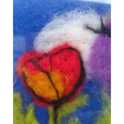 Filzkunst, Filzblumen, Osterbild, gefilzt im 3-D- Bilderrahmen