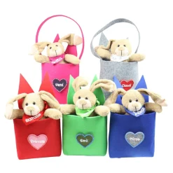 Filztasche mit Hasenohren und Hase personalisiert -  Geschenk zu Ostern mit Name - Filztasche in Filzherz