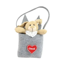 Filztasche mit Hasenohren und Hase personalisiert -  Geschenk zu Ostern mit Name - Filztasche in Filzherz