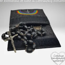 Filztäschchen Rosenkranz NAME REGENBOGEN Kreuz personalisierbar Rosenkranztasche Wollfilz