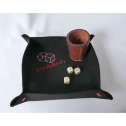 Filzunterlage für Würfelspiele – bestickt, schwarz, ca 19 x 19 cm Spielfläche Artikelnr. Fu 208