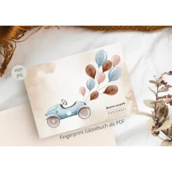 Fingerabdruck Gästebuchposter Gästebuch Jungen Luftballon Auto, Babyparty Erinnerung, Digital Download, PDF