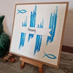 Firmung - Gratulationskarte - Fische - Beige/Braun/Blau