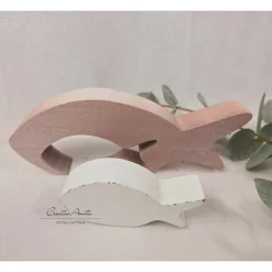 Fisch Holz 2-tlg Set, Holzfische Ichthys - Used-look - Braun