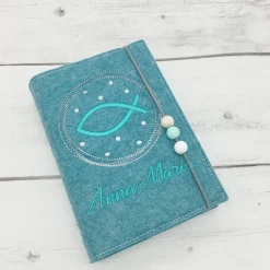 Fisch im Kreis Gotteslobhülle Gebetbuch Hülle Geschenk Kommunion Firmung Geschenkidee Gott Kirche religiös personalisier