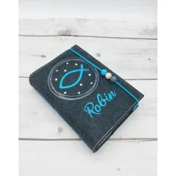Fisch im Kreis Gotteslobhülle Gebetbuch Hülle Geschenk Kommunion Firmung Geschenkidee Gott Kirche religiös personalisier