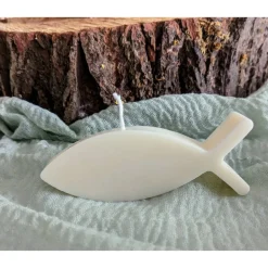 Fischkerze - Kerze Fisch - Dekoration für Kommunion - Taufe - Konfirmation Kerze weiß aus Sojawachs