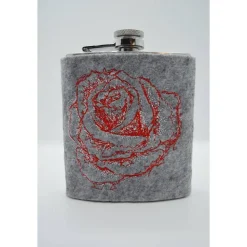 Flachmann aus Edelstahl mit bestickter Filzhülle