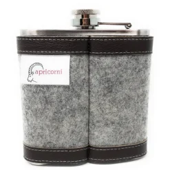 Flachmann Edelstahl 180 ml + Hülle bestickt mit Hirsch aus Wollfilz + Leder inkl. Geschenkbox - Farbauswahl