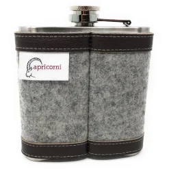 Flachmann Edelstahl 180 ml + Hülle bestickt mit Steinbock aus Wollfilz + Leder inkl. Geschenkbox - Farbauswahl