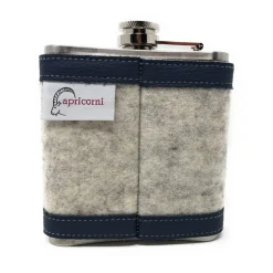 Flachmann Edelstahl 180 ml + Hülle bestickt mit Anker aus Wollfilz + Leder inkl. Geschenkbox - Farbauswahl