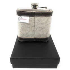 Flachmann Edelstahl 180 ml + Hülle bestickt mit Bayern-Herz aus Wollfilz + Leder inkl. Geschenkbox - Farbauswahl