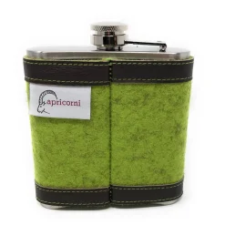 Flachmann Edelstahl 180 ml + Hülle bestickt mit Edelweiß aus Wollfilz + Leder inkl. Geschenkbox - Farbauswahl