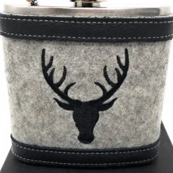 Flachmann HIRSCH + Hülle bestickt Wollfilz + Leder inkl. Geschenkbox - Farbauswahl Edelstahl 180 ml