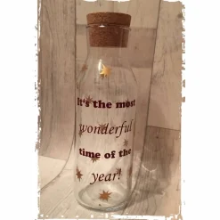 Flasche mit Korken - beleuchtet - Aufschrift "It's the most wonderful time of the year"! verziert mit Sterne