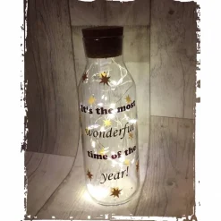 Flasche mit Korken - beleuchtet - Aufschrift 