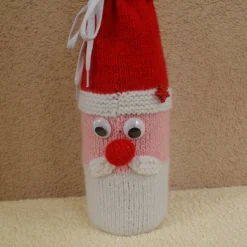 Flaschenüberzug Weihnachtsmann gestrickt, Wolle, dekorativ rot weiß rosa