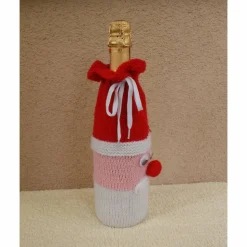 Flaschenüberzug Weihnachtsmann gestrickt, Wolle, dekorativ rot weiß rosa