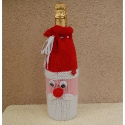 Flaschenüberzug Weihnachtsmann gestrickt, Wolle, dekorativ rot weiß rosa