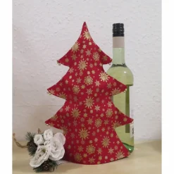 Flaschenhülle Tannenbaum in rot mit verschiedenen Druckmotiven