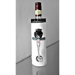 Flaschenmanschette Flaschenetikett Junge Engel Skull GESTICKT Leinen