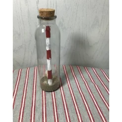 Flaschenpost, Leuchtturm in der Flasche, Leuchtturm, rot, weiß, Küstendeko