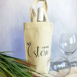 Flaschentasche Baumwolle – nachhaltige Geschenkverpackung für Wein & Sekt | wiederverwendbar, Ostern