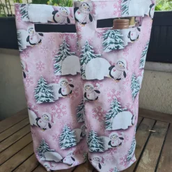 Flaschentasche 38x10x8 cm – Geschenktasche Flaschenbeutel mit Pinguin Motiv