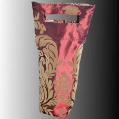 Flaschentasche 38x10x8 cm – Geschenktasche Flaschenbeutel glänzend Rot mit Velour Motiv