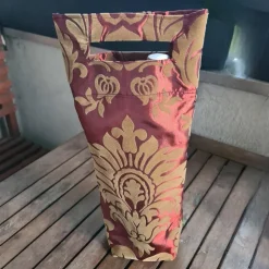 Flaschentasche 38x10x8 cm – Geschenktasche Flaschenbeutel glänzend Rot mit Velour Motiv