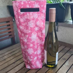 Flaschentasche 38x10x8 cm – Geschenktasche Flaschenbeutel mit rosa mit Sternen Motiv