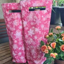 Flaschentasche 38x10x8 cm – Geschenktasche Flaschenbeutel mit rosa mit Sternen Motiv